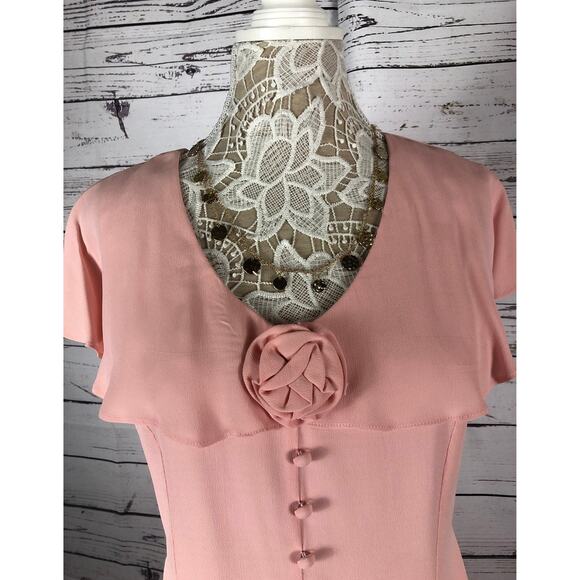 Vintage 80's Jessica McClintock Pink Dress ruffled collar button front size 12 - Picture 10 of 12